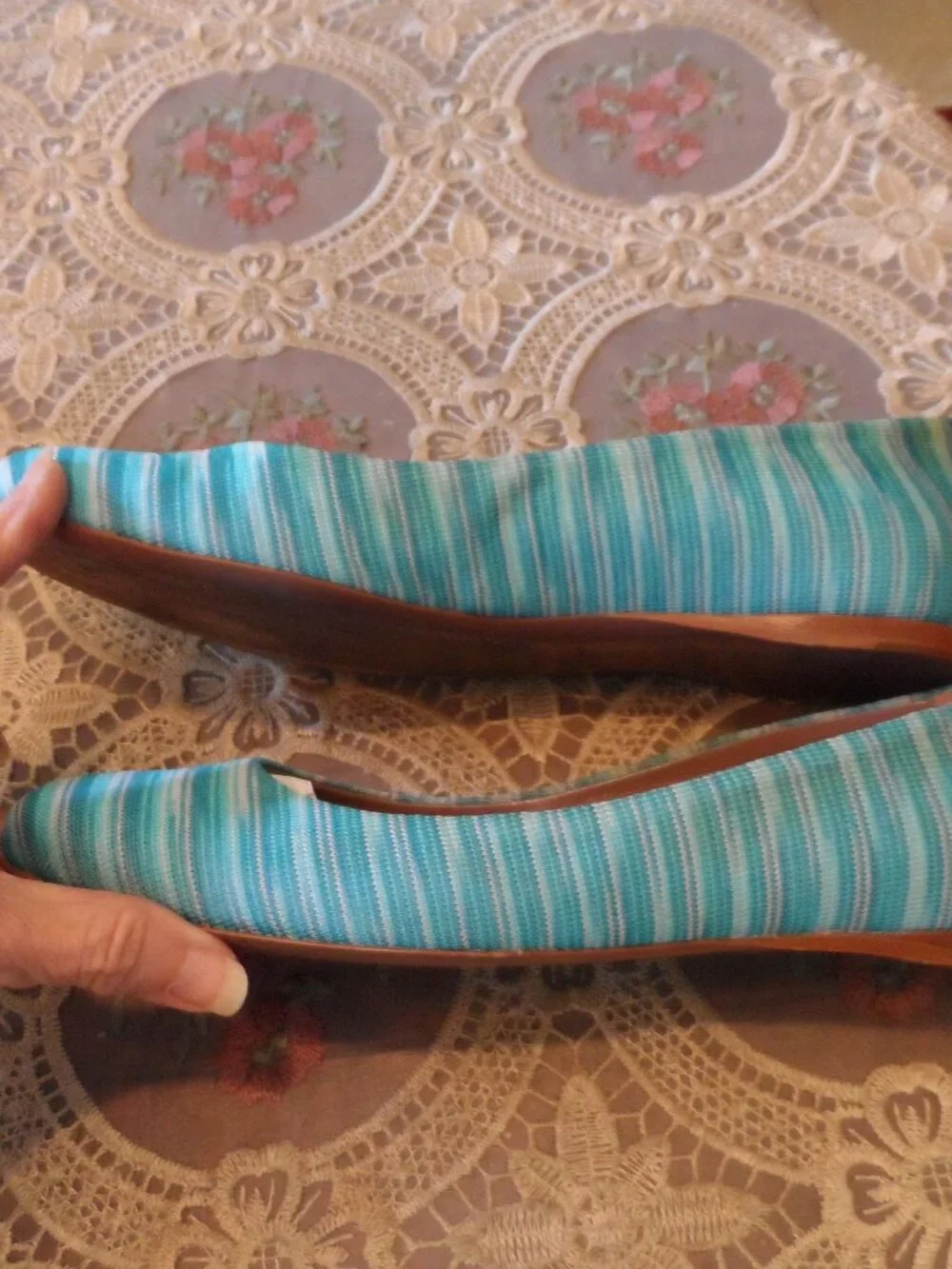Missoni Tessuto Ocean Blue & White Striped Knit Ballet Flats Size IT 40 US 10